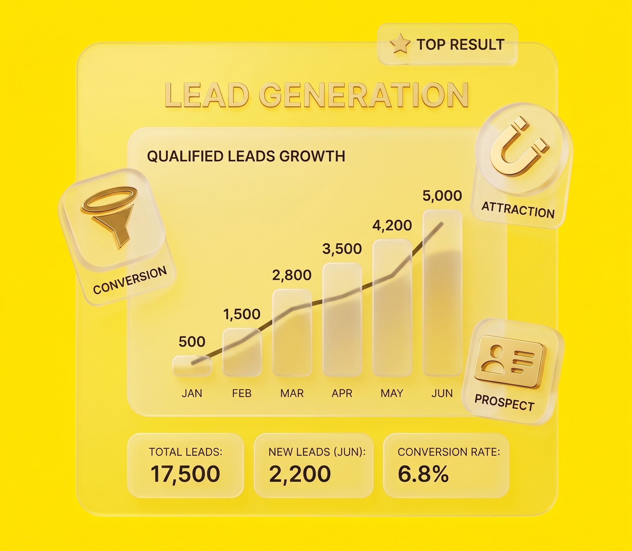 Lead generation results chart showing qualified leads growing month on month