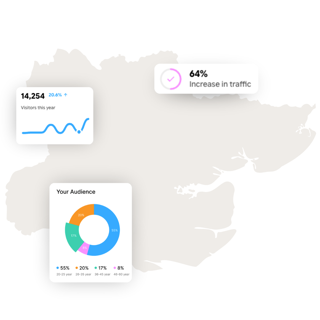 Map of Essex with website traffic and audience reporting panels