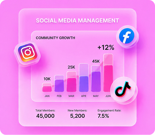 Social media management dashboard showing community growth