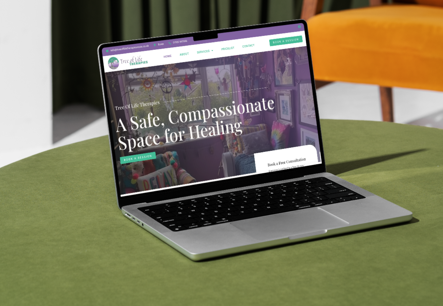 Tree of Life Therapies website shown on a laptop